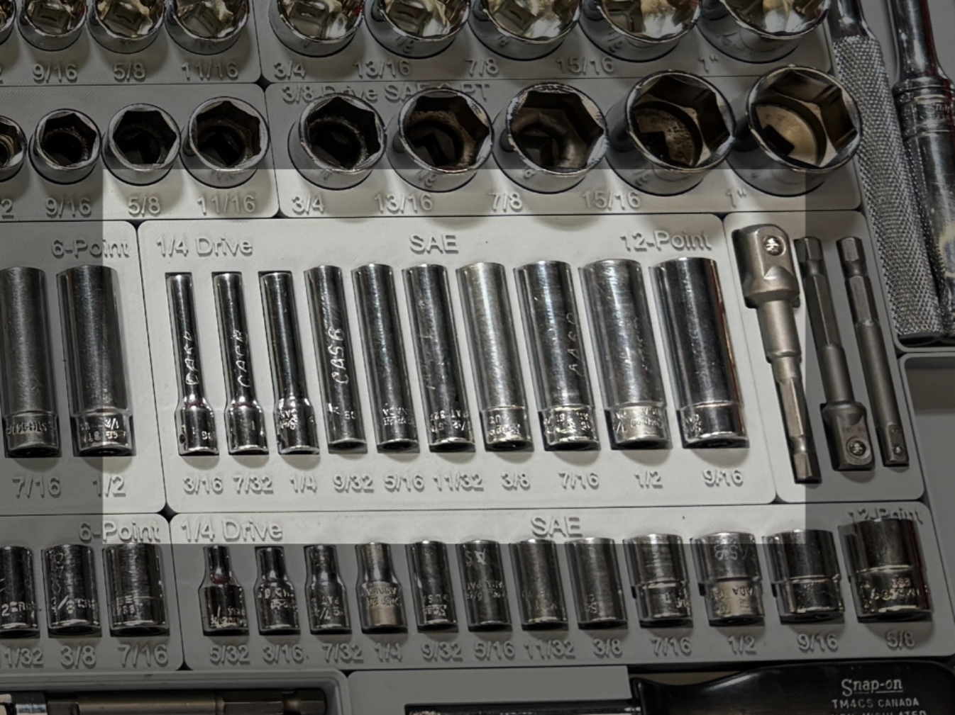 Snap-on SAE 1/4 drive 12-pt tall socket tray