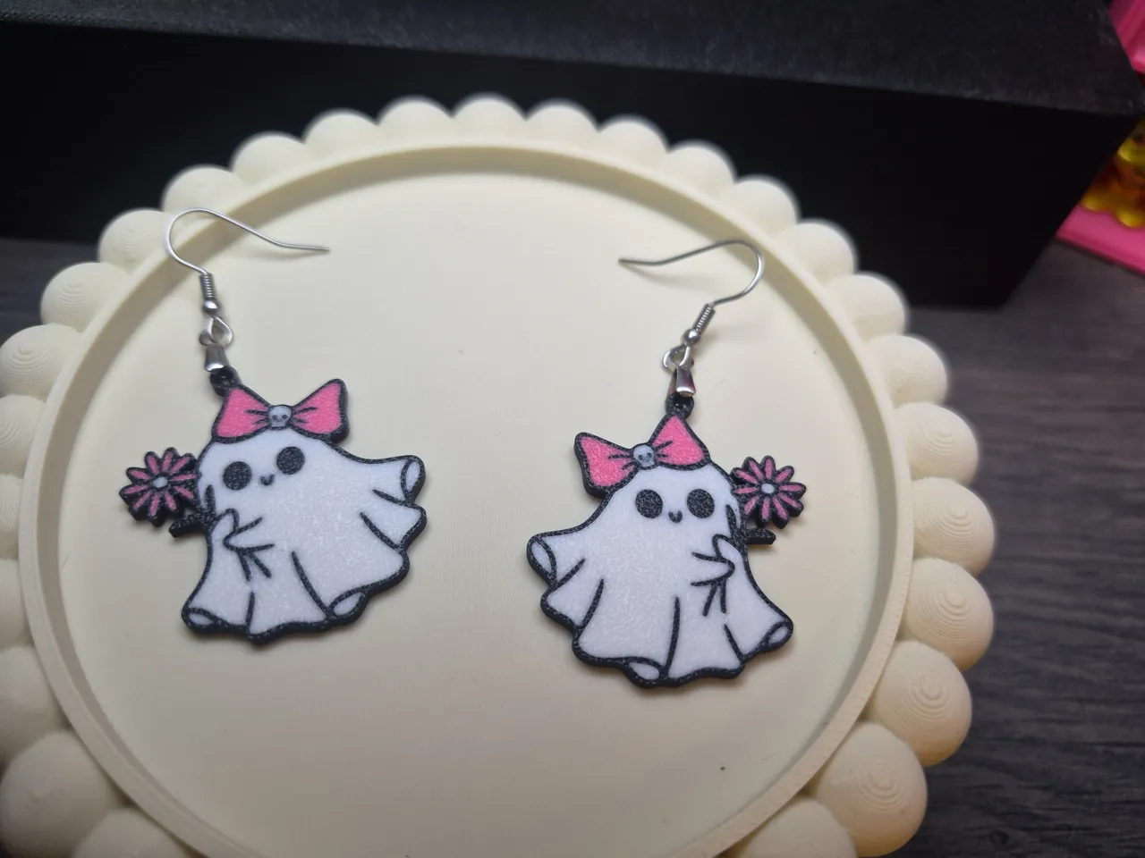 Ghost Earrings with Bow & Flower view 3