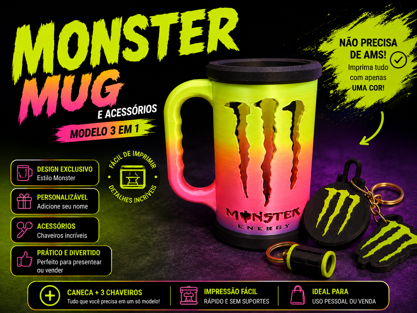 Monster Mug 3D + 3 Keychains - 1