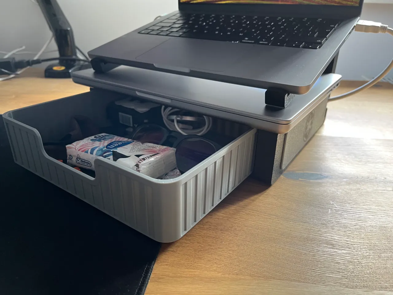 Double laptop stand with a drawer organiser view 4
