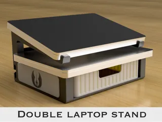 Double laptop stand with a drawer organiser