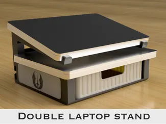Double laptop stand with a drawer organiser