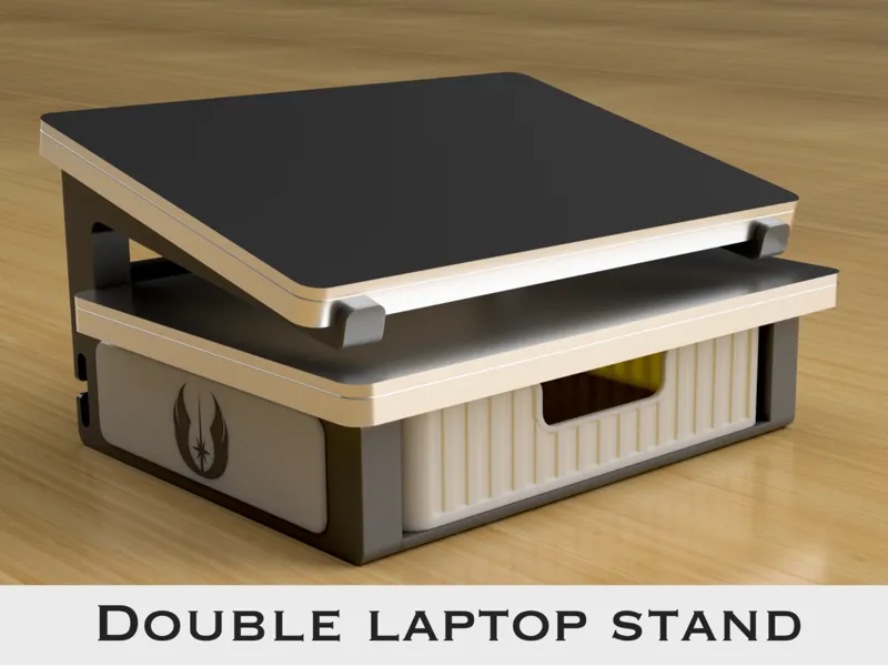 Double laptop stand with a drawer organiser