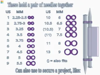 Knitting needle pair holders, 2.25mm-9mm (US 1-13)