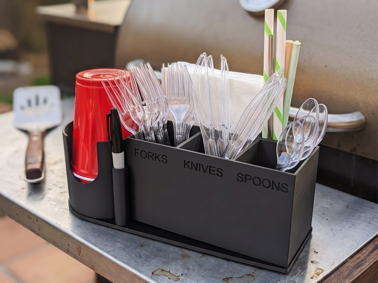 Party Cup & Utensil Caddy V2 – Napkins, Straws - 1