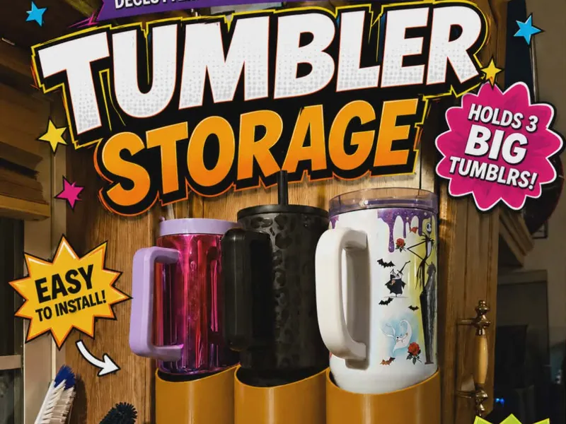 Tumbler storage rack with straw storage