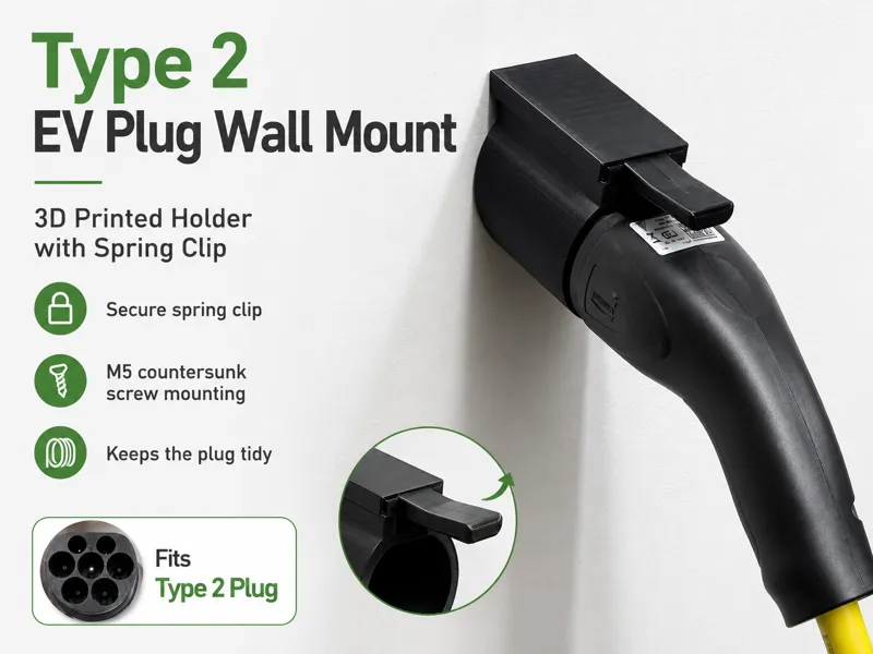 Type 2 EV Plug Wall Mount with Spring Clip