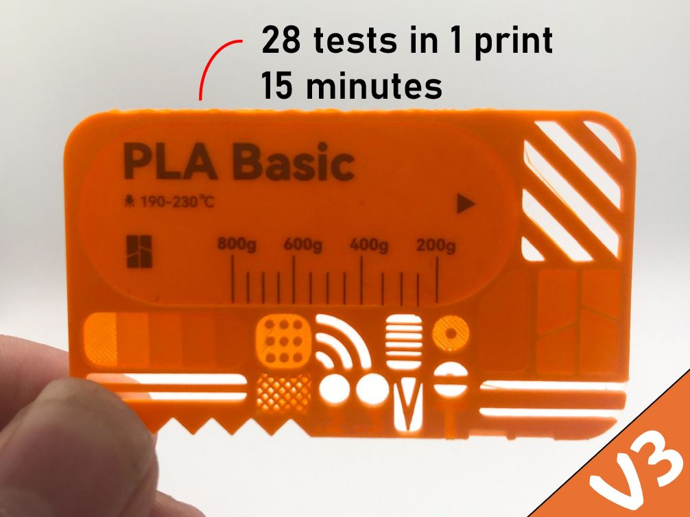 Filament card with 28 tests -- 15 MINUTE PRINT!