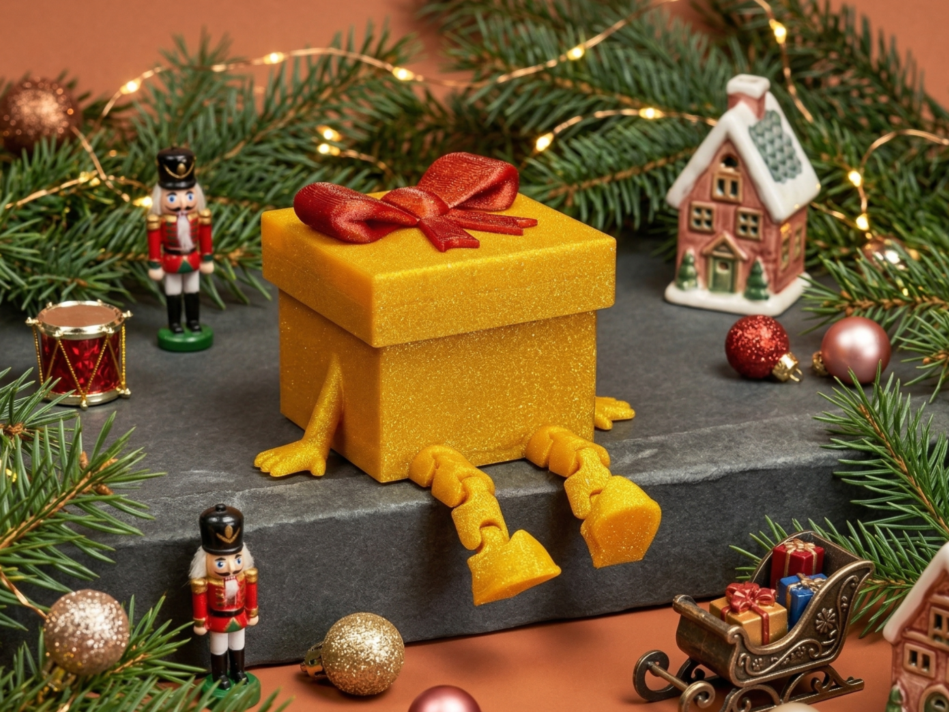 Christmas Gift Box with hands and Articulated feet