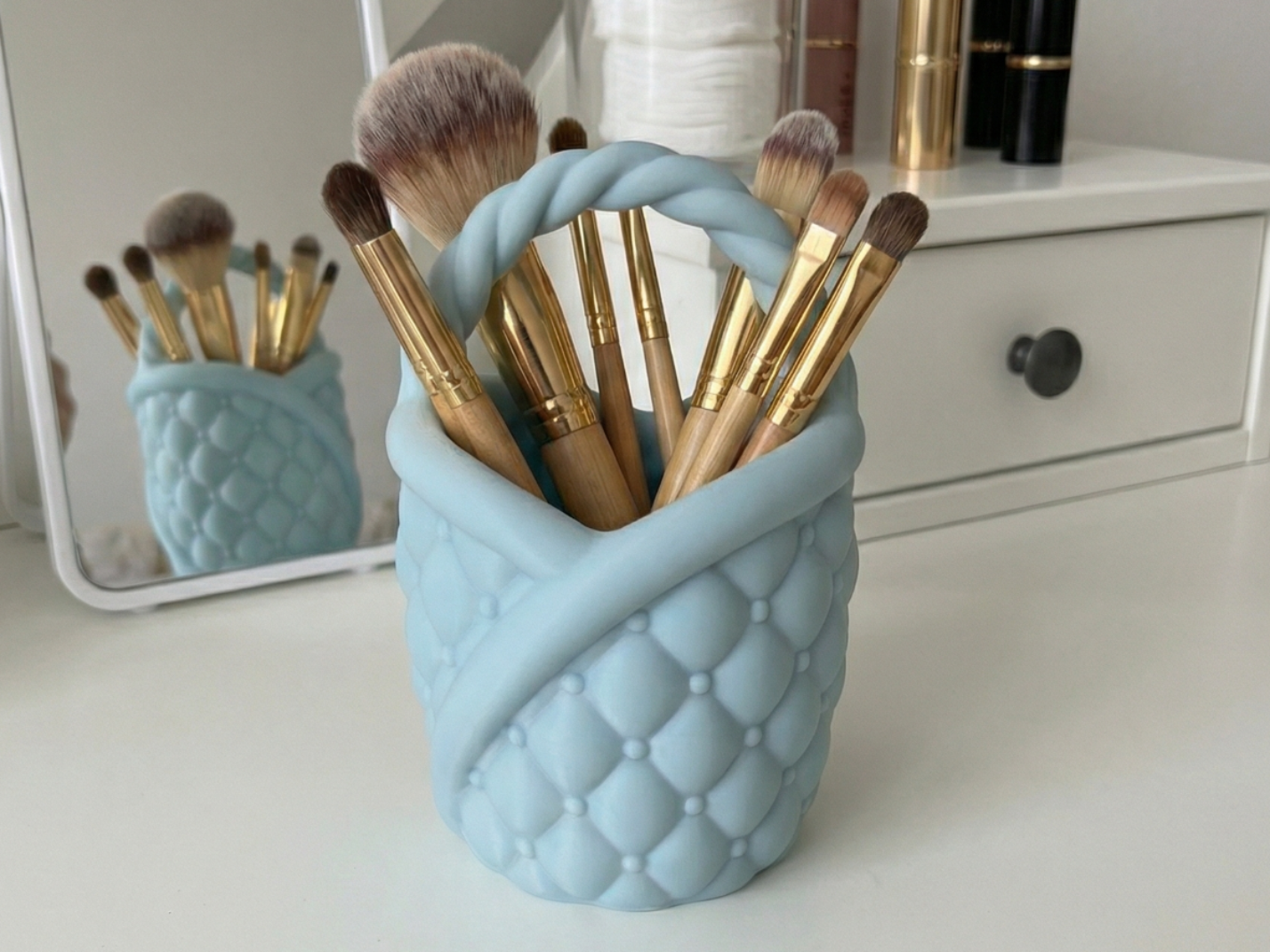 Puffy Quilted Makeup Brush Holder Vanity Organizer