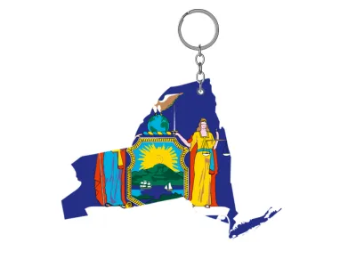 New York State Flag on New York Map Keychain 