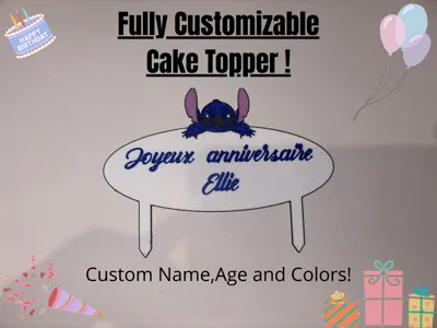 Stitch Cake Toppe - Custom Name, Age & Colors !