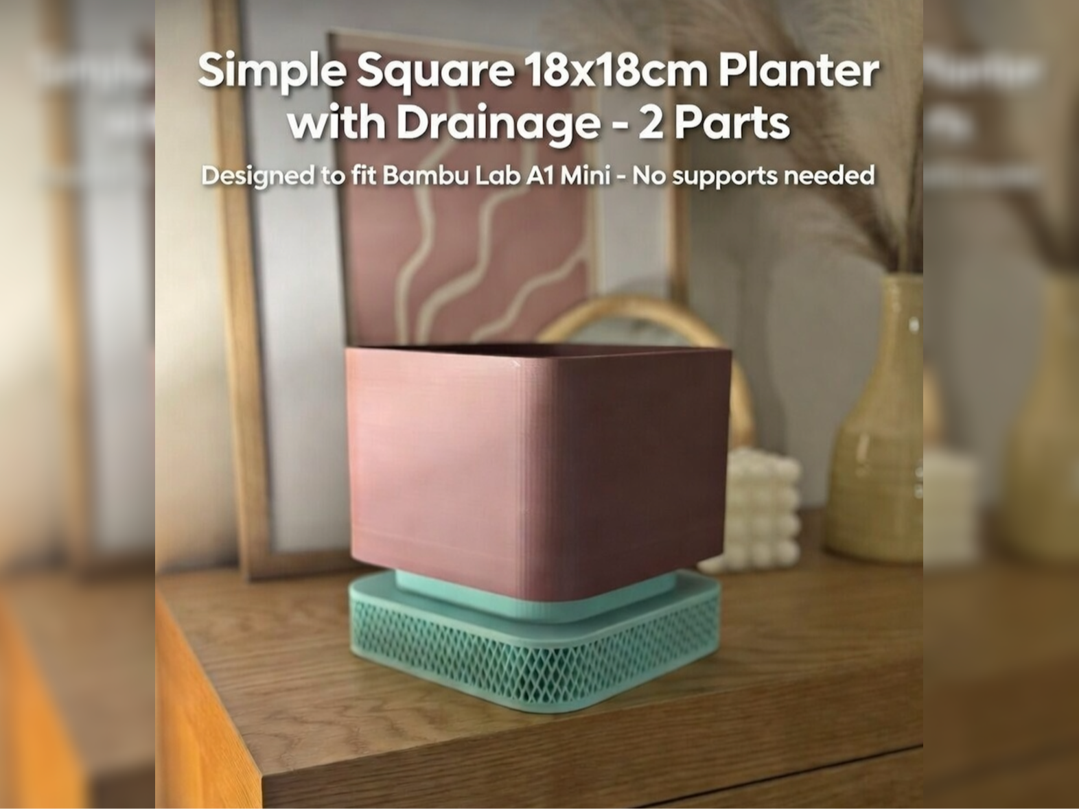 Simple square 18x18cm planter with drainage