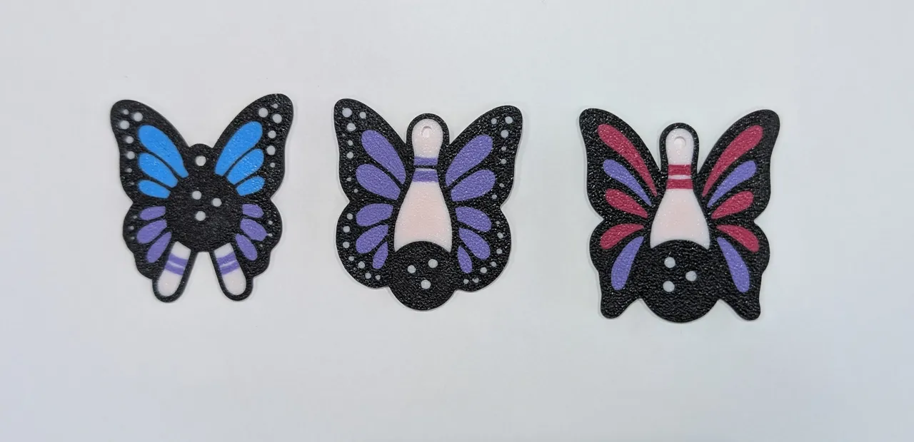 Butterfly bowling earrings view 2