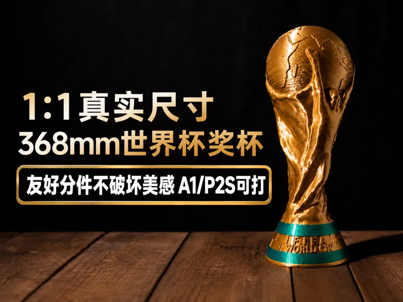 1:1大力神杯真实尺寸 368mm FIFA世界杯奖杯｜A1/P2S友好分件模型