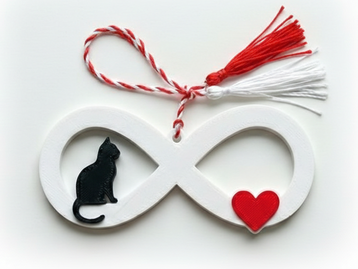 Infinity Cat & Heart Mărțișor / Keychain