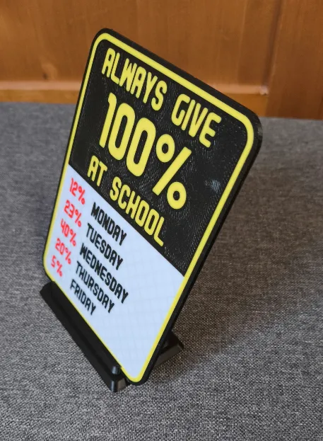 Fun 100 Sign Funny Sign - Always give 100 % at school - Free 3D Print Model - MakerWorld