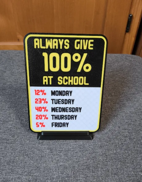 Fun 100 Sign Funny Sign - Always give 100 % at school - Free 3D Print Model - MakerWorld