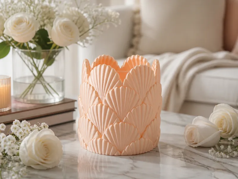 Peach Seashell Vase - Coastal Shell Decor