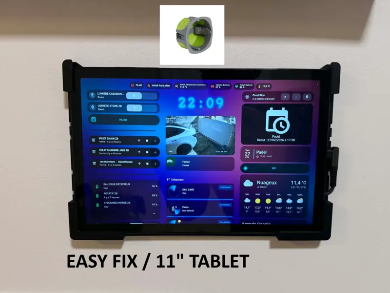 Wall mount fix tablet 11" easy fix charging cable