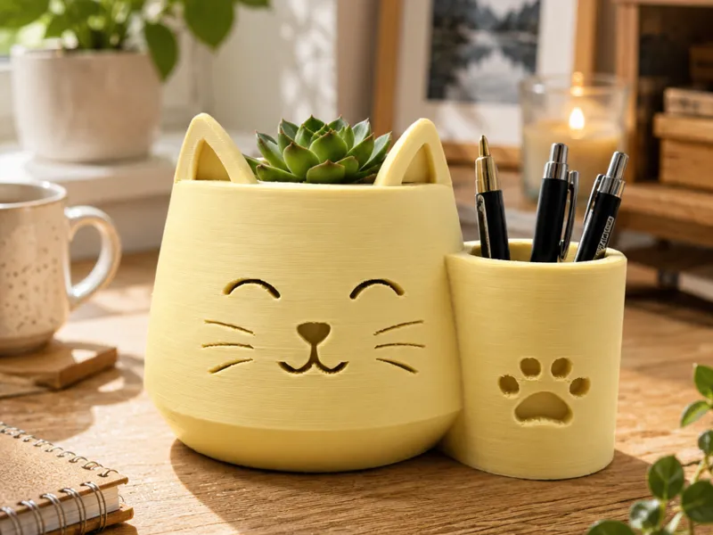 Cute Cat Planter with Pen Holder-Desk Organizer