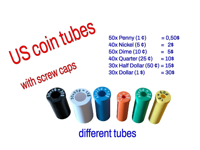 US coin tubes with screw cap