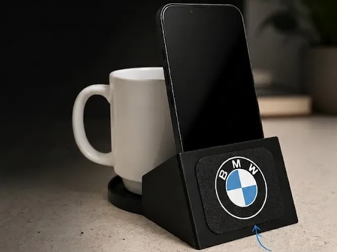 Cup & Phone Stand (Custom Logo / Badge)