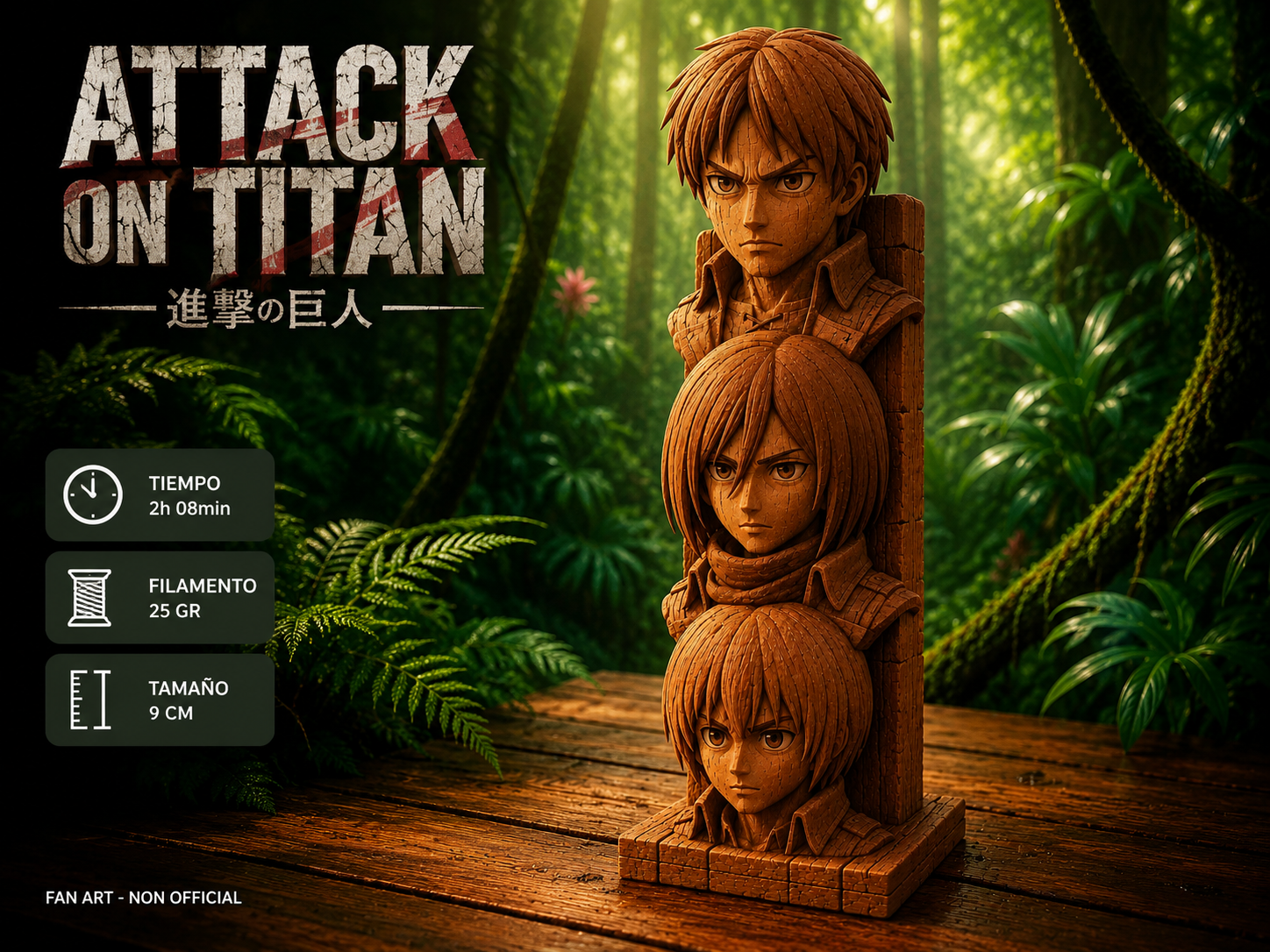 Eren Mikasa Armin Wooden Totem Attack on Titan