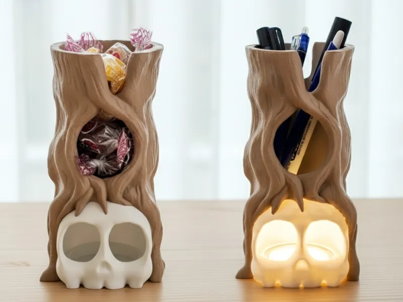 Eerie Halloween Skull Lamp – Pen & Candy Holder