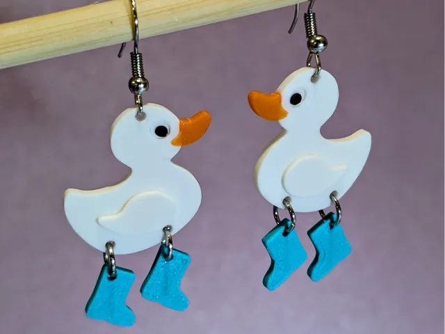 Duck Earrings with Dangle Boots