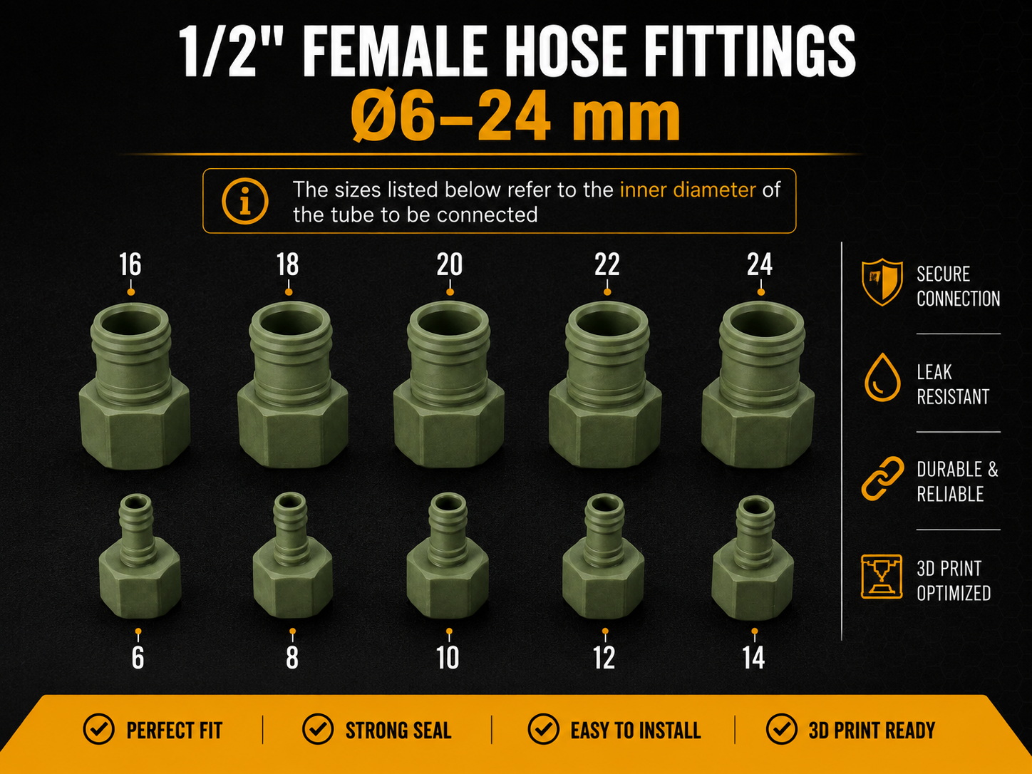 1/2" Female Hose Barb Set Ø6–24 mm