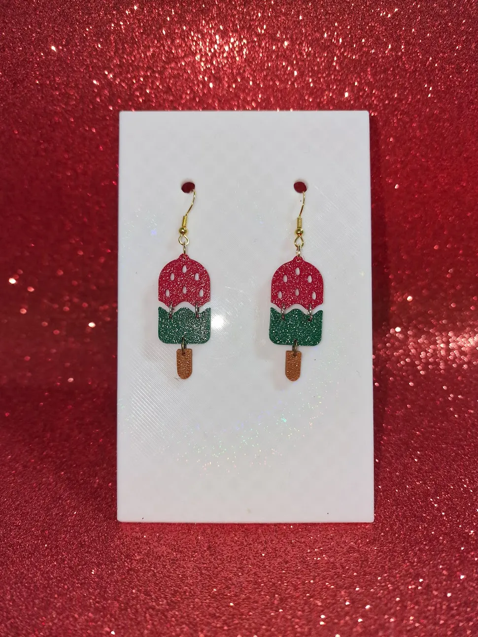Watermelon popsicle earrings view 2