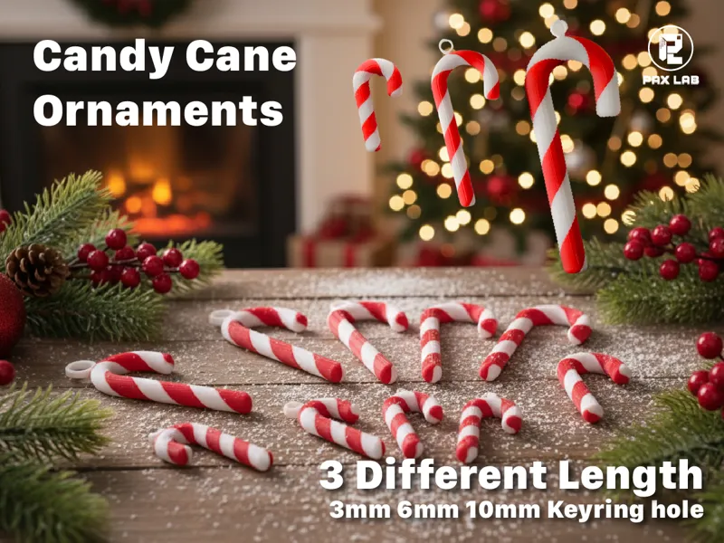 Candy Cane Ornaments Multi-Size & Keyring Options