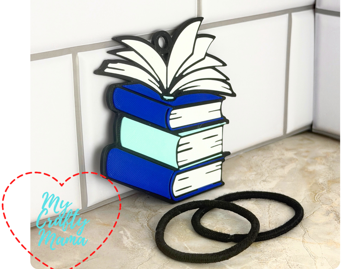 Stack of books hair tie keychain - 1