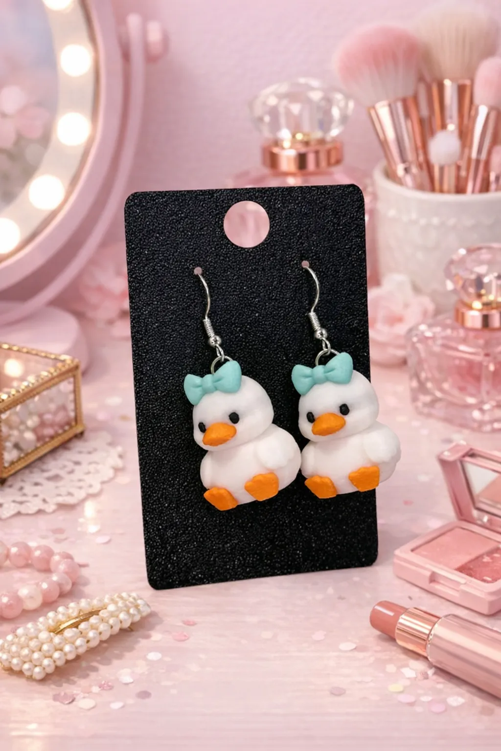 Cute Duck Earrings with Bow view 2