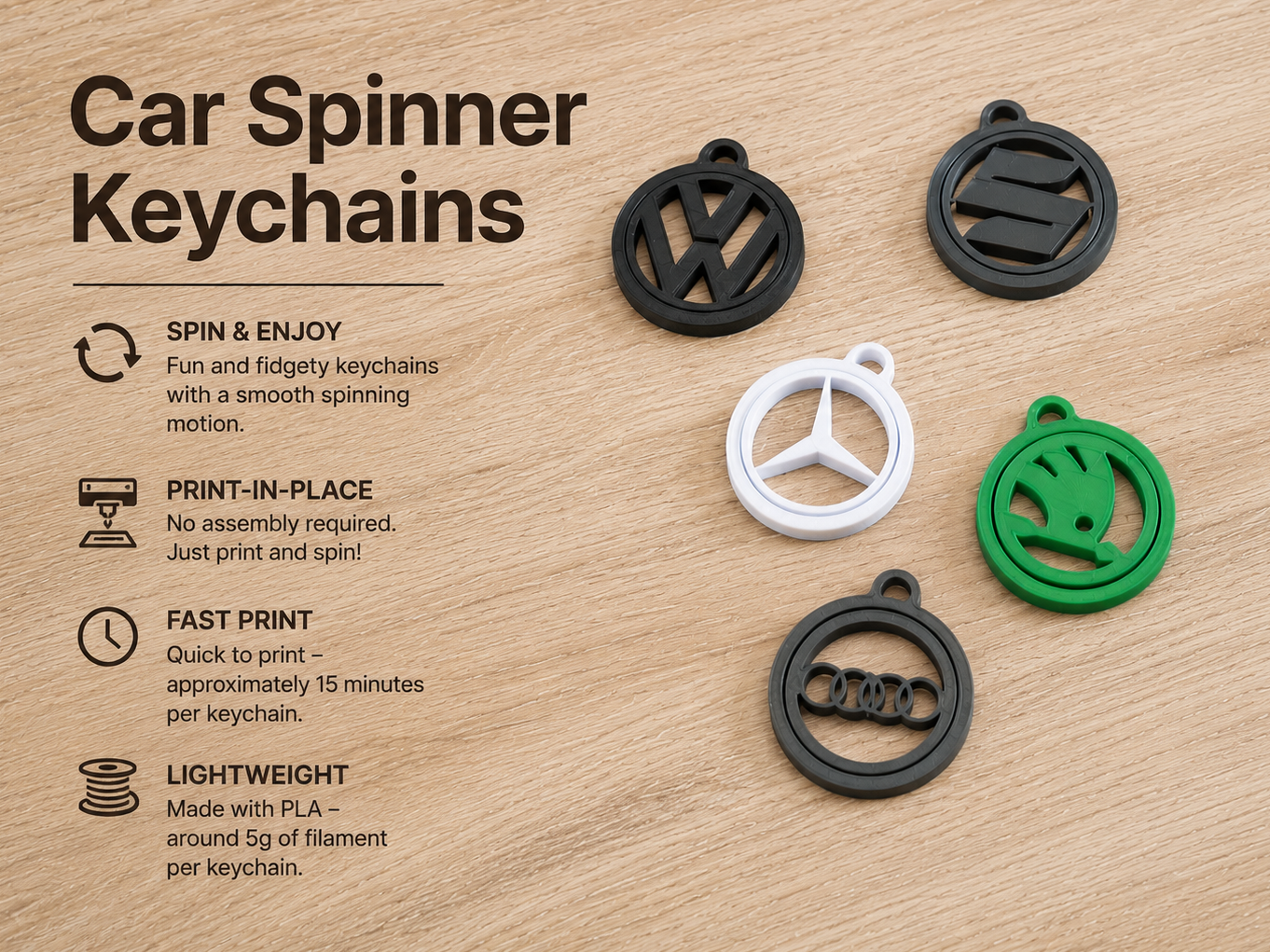 Print-in-Place Car Spinner Keychains