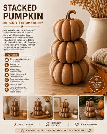 Adorno temático: Stacked Pumpkin – 3D Printed Autumn Decor — vista de referencia 5