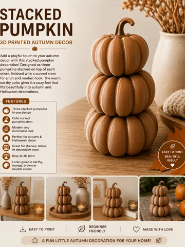 Adorno temático: Stacked Pumpkin – 3D Printed Autumn Decor — vista de referencia 2