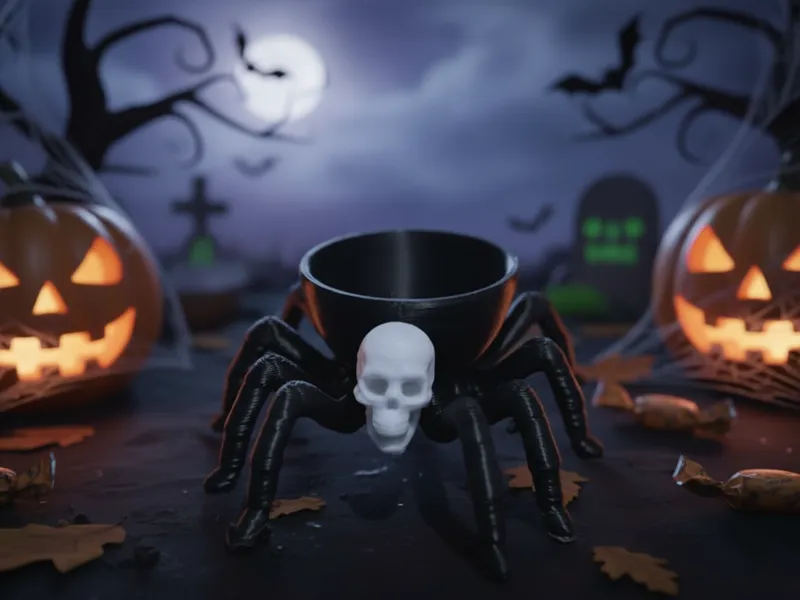 Halloween - Tarantula Skull Head Candy Bowl