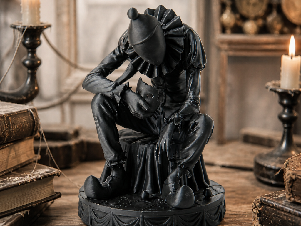 Sad Faceless Clown Figurine - Gothic Circus Art