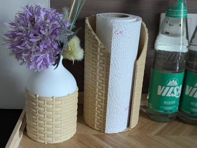 Rattan-look kitchen roll holder