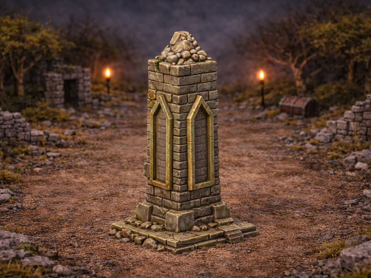 Obélisque en ruine pour décor de jeu de rôle