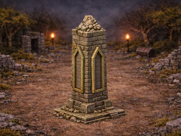 Obélisque en ruine pour décor de jeu de rôle