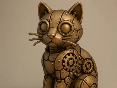 Mechanical Steampunk Cat Figurine