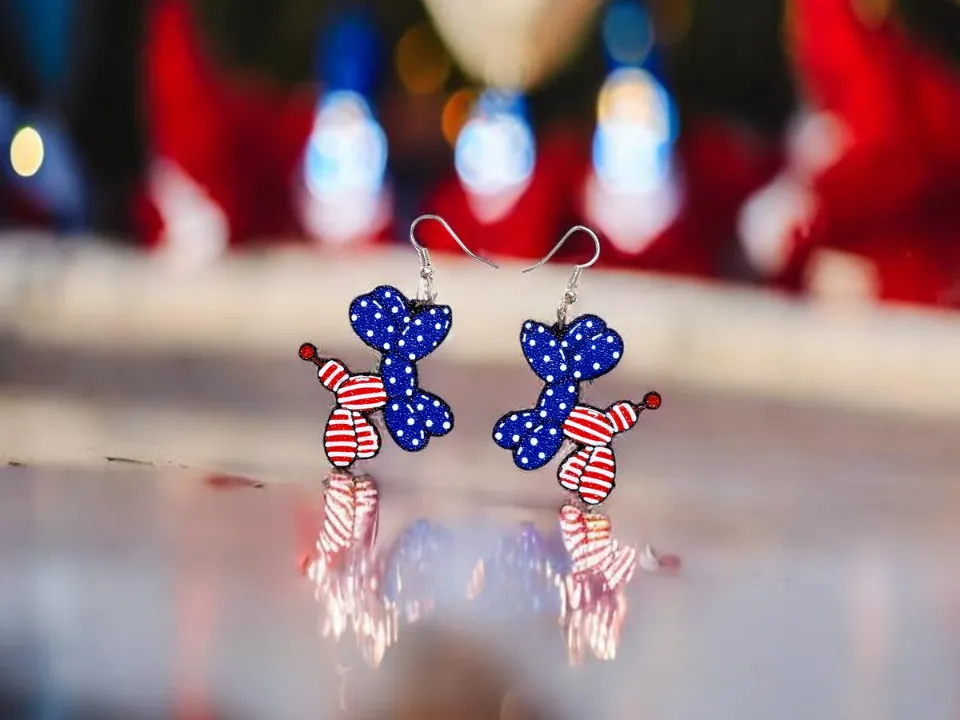 Patriotic balloon dog earrings view 4