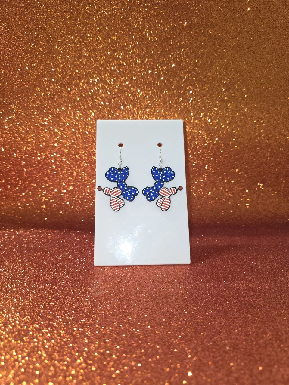 Patriotic balloon dog earrings view 2