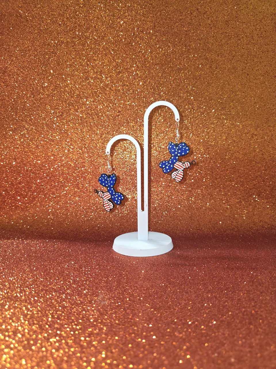 Patriotic balloon dog earrings view 3