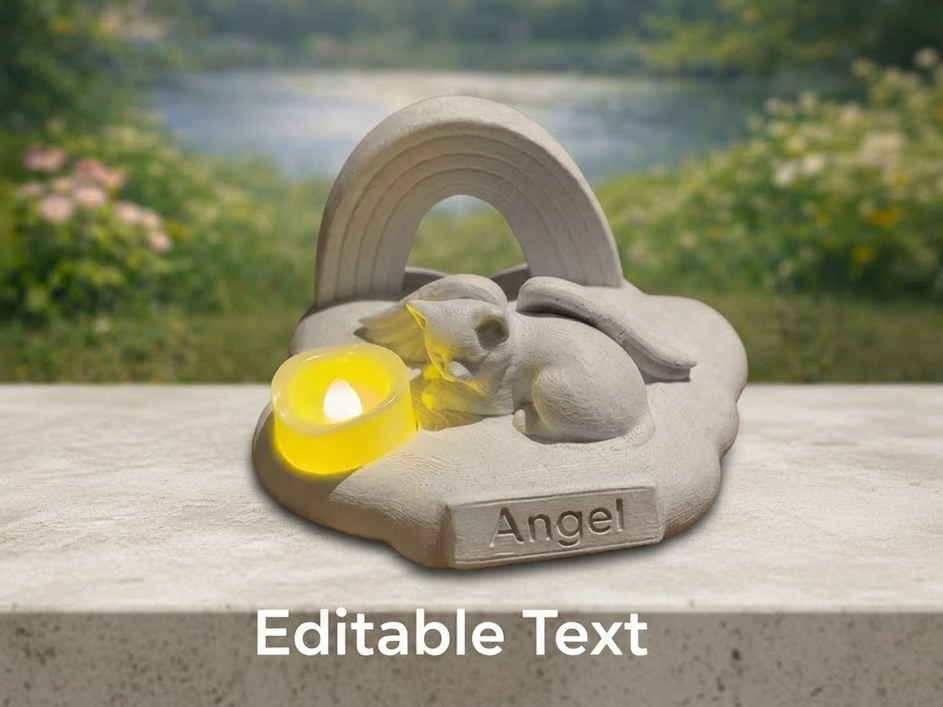 Angel Cat on Cloud with Rainbow Memorial