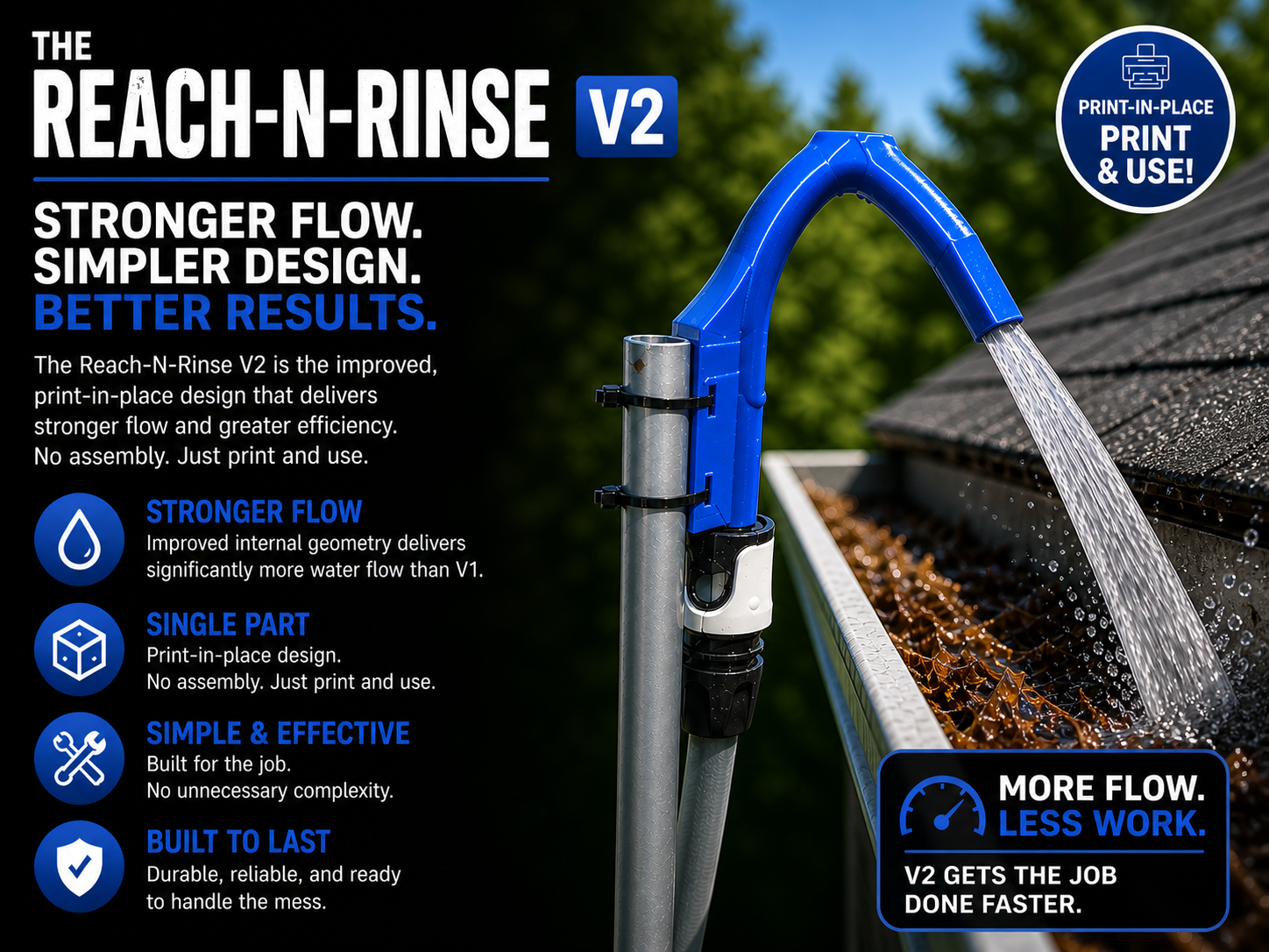 The Reach-N-Rinse v2 : No-Ladder Gutter Flusher