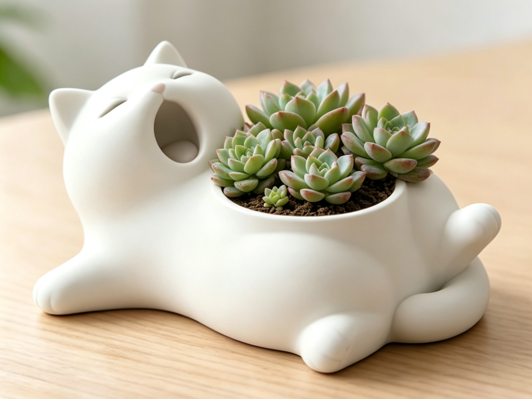 可爱的哈欠猫咪多肉植物种植花盆